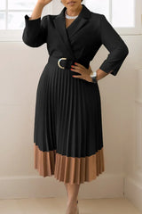 Elegant A-line Pleated Blazer Dresses for Women High Waisted Party Suit
