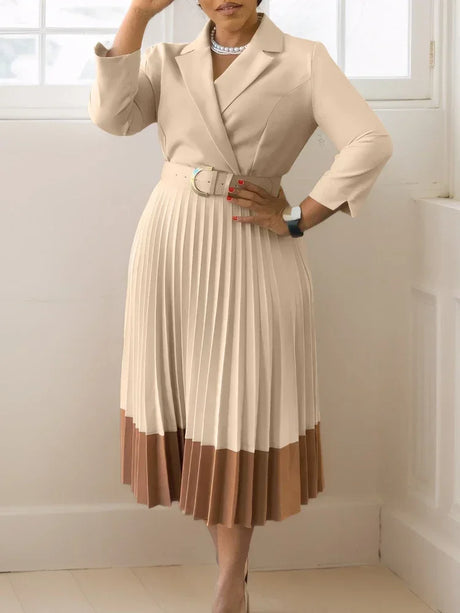 Elegant A-line Pleated Blazer Dresses for Women High Waisted Party Suit