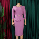 Church Dresses for Women Elegant Bodycon Dress Peplum 3/4 Sleeves Irregular Collar