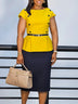 AOMEIDRESS Elegant Pencil Dress O Neck Short Sleeve Peplum Belly Cover