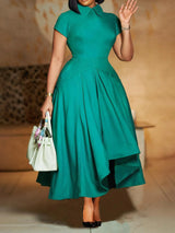 Elegant Church Dresses for Women Pleated A Line Short Sleeves Irregular