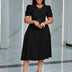 Women Pleated A Line Dresses V Neck Short Sleeves Classy Elegant Office