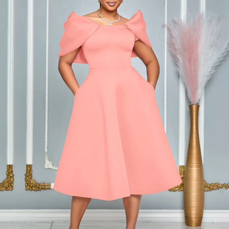 Women A Line Pleted Party Dress Elegant Short Sleeves Off Shoulder