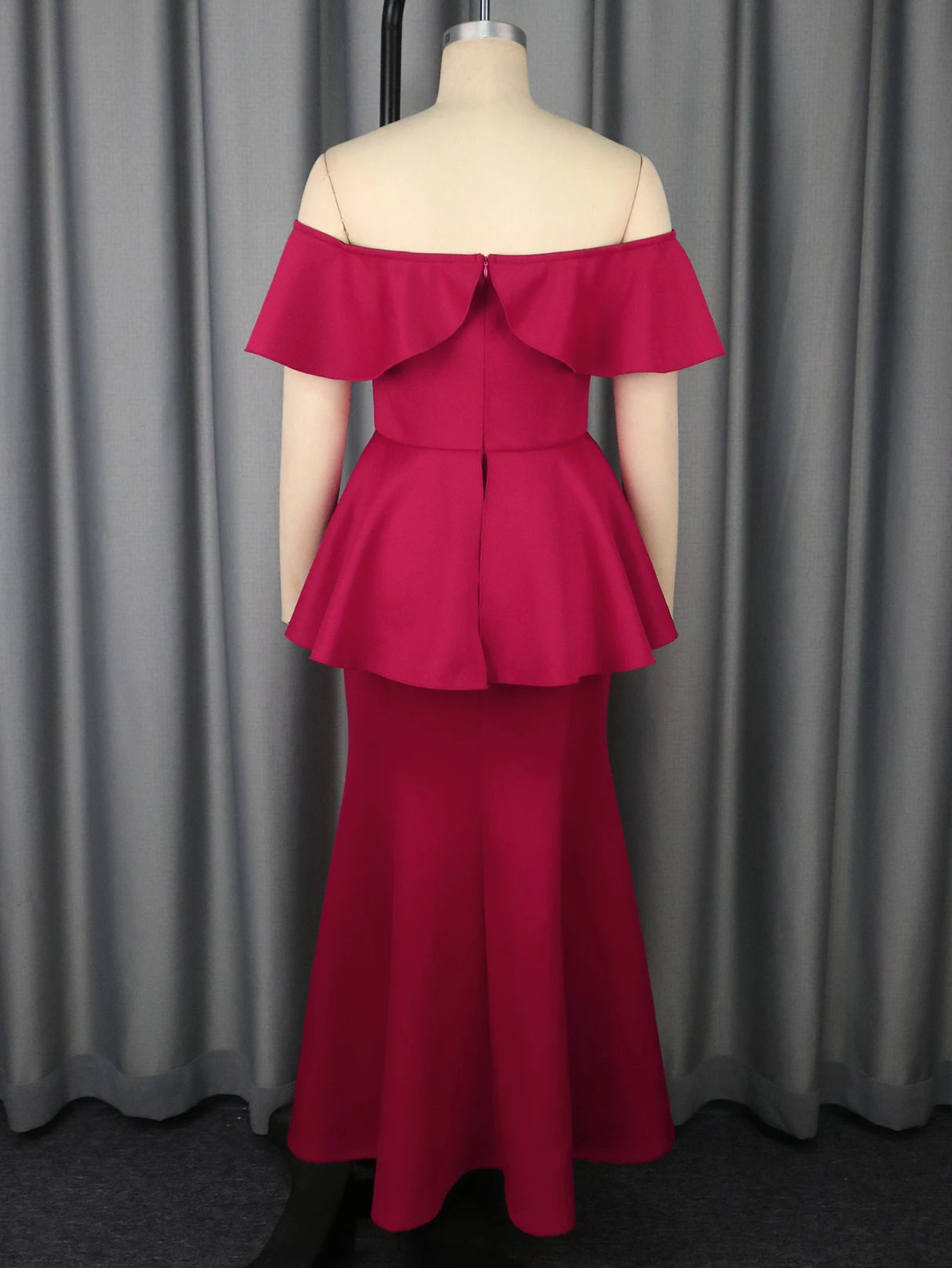 Elegant Off  Shoulder Maxi Dress with Ruffled Peplum Short Sleeves