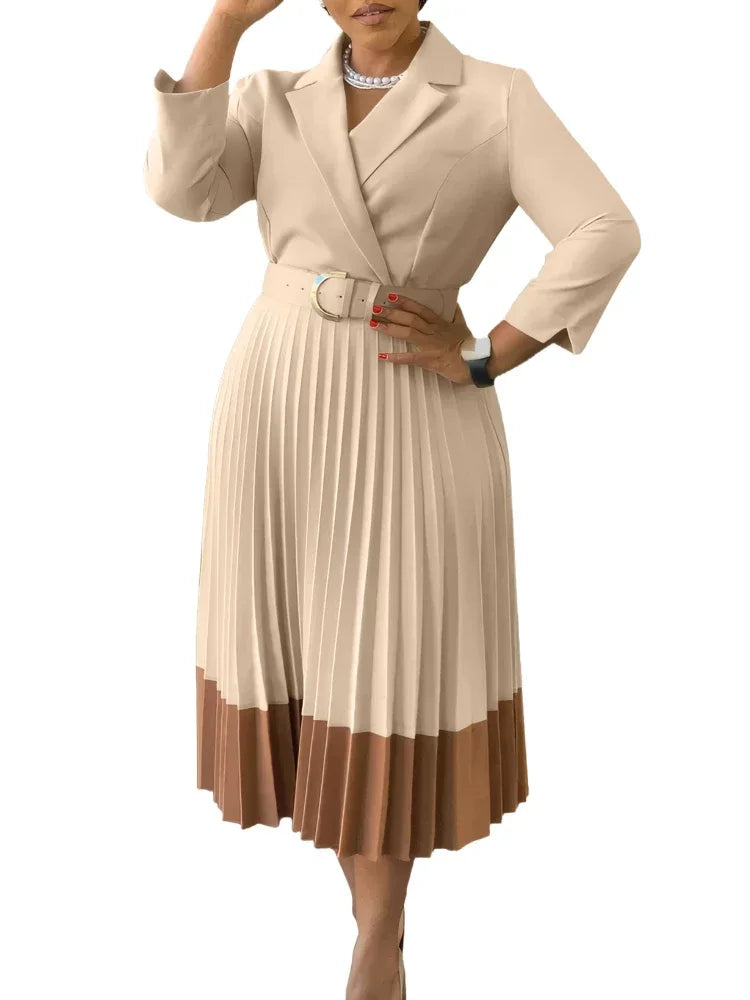 Elegant A-line Pleated Blazer Dresses for Women High Waisted Party Suit