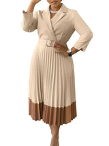 Elegant A-line Pleated Blazer Dresses for Women High Waisted Party Suit