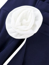 AOMEIDRESS Elegant Navy Bodycon Ruffles Church Dress with 3D Flower