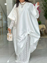 African Elegant Shiny Bubu Dresses Women Two Pieces Set Lace Inside Dress