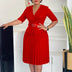 Elegant Church Dresses for Women V Neck Peplum Pleated Waist Belt