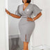AOMEIDRESS Guest Wedding Party Dress V Neck Short Lantern Sleeve Belt