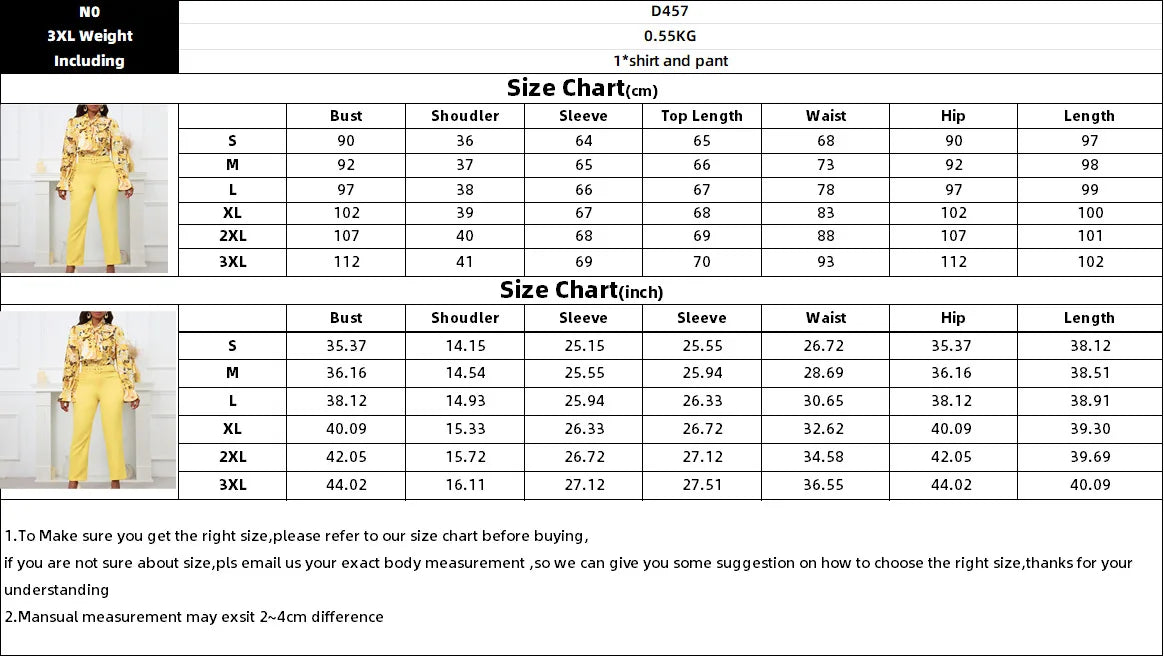 Chic Elegant Women Two Pieces Set  Lace Up Bow Long Sleeve Printed Blouse Pants