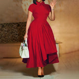Elegant Church Dresses for Women Pleated A Line Short Sleeves Irregular