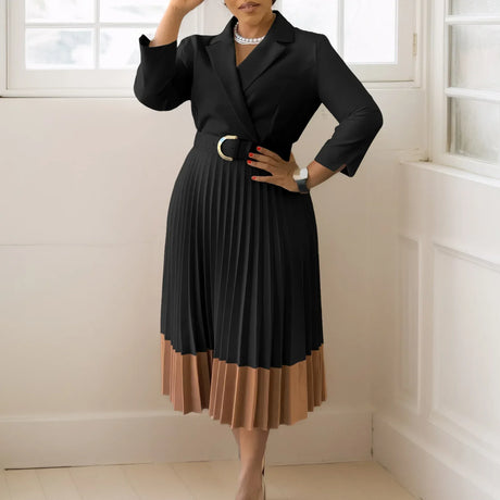 Elegant A-line Pleated Blazer Dresses for Women High Waisted Party Suit