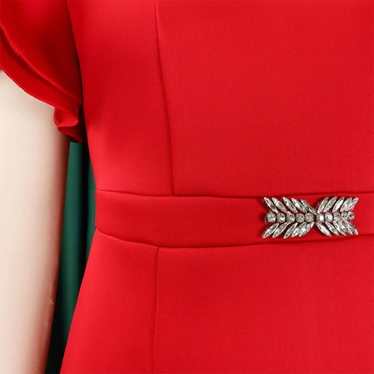 Women Bodycon Party Dress Ruffles Sleeves Hollow Out Party