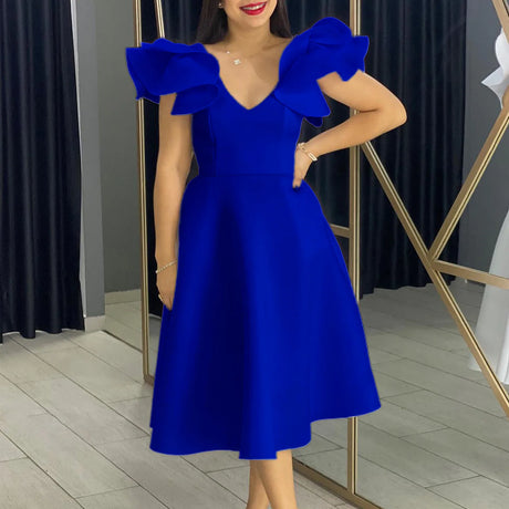 A Line Party Dresses Ruffles Sleeves for Women Church Occasion Event Gowns