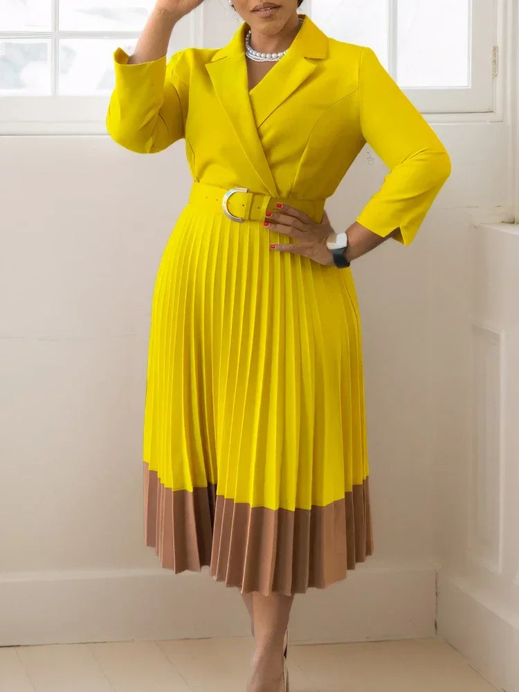 Elegant A-line Pleated Blazer Dresses for Women High Waisted Party Suit