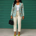 Elegant Two Piece Set Women Print Blazer High Waist Ankle-Length Pants