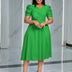 Women Pleated A Line Dresses V Neck Short Sleeves Classy Elegant Office