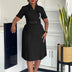 AOMEIDRESS Elegant Dresses V Neck Short Sleeves Pleated Belt 3D Flowers