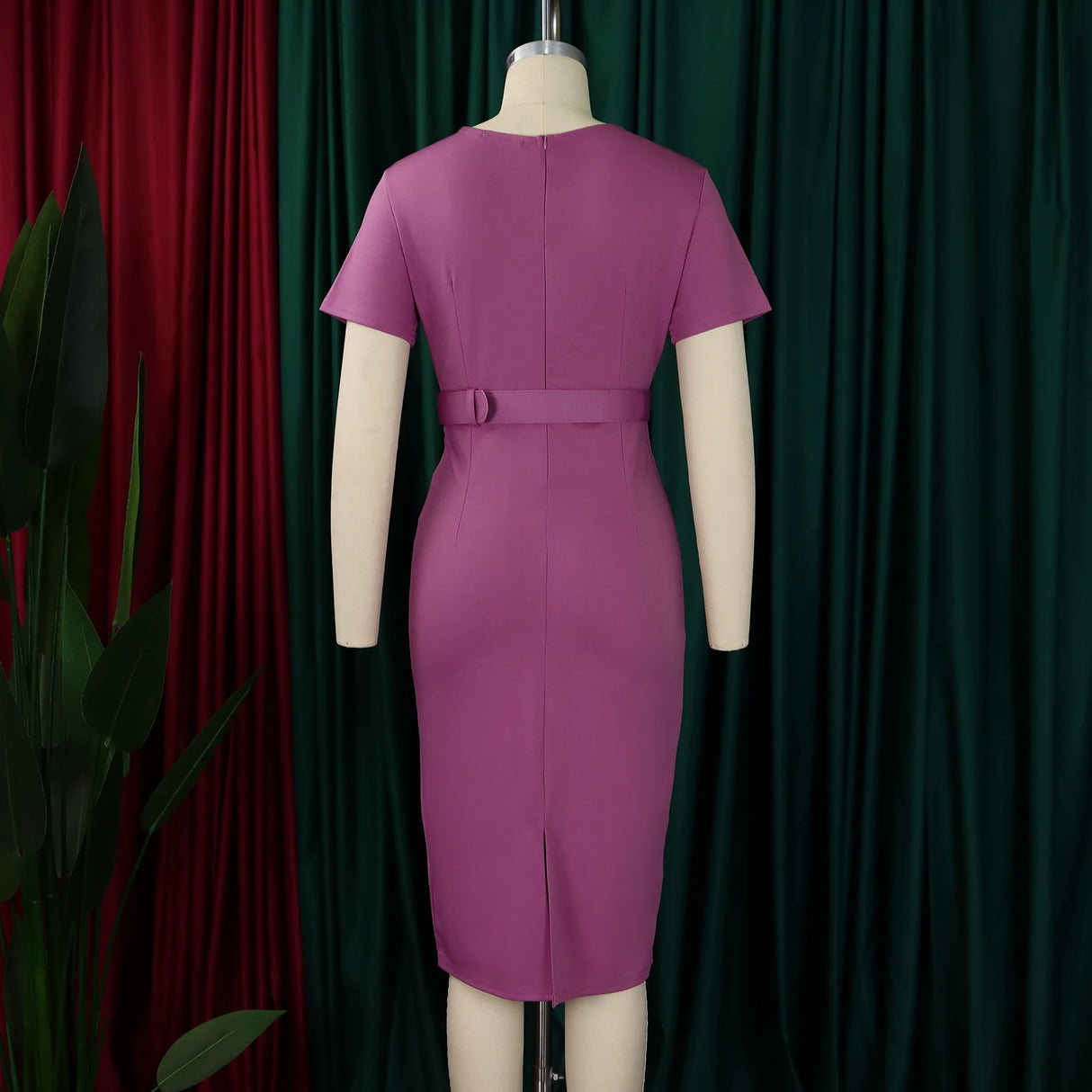Women Elegant Bodycon Dress Short Sleeves Wrap V Neck Modest