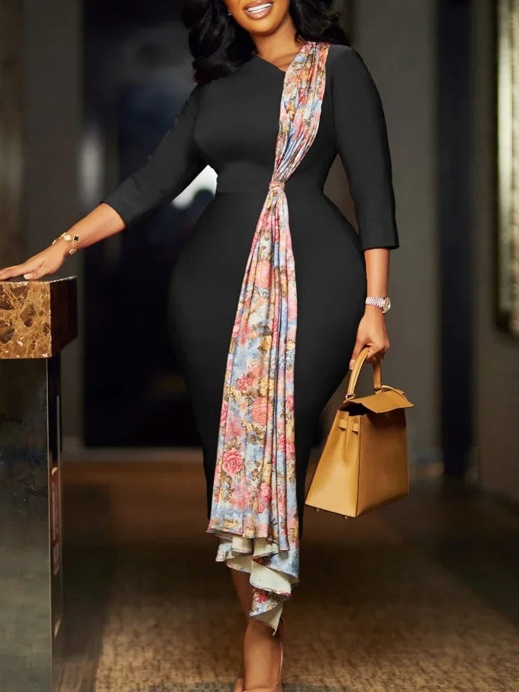 Women's Dress Autumn Long Sleeve Printed Splicing OL Office Commuter Work Dresses