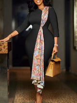 Women's Dress Autumn Long Sleeve Printed Splicing OL Office Commuter Work Dresses