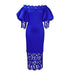 Women Off Shoulder Long Dress Hollow Out Lace High Waisted Bubble Sleeve