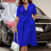 A Line Pleated Dresses for Women Turn Down V Neck Half Sleeves Classy Button Up