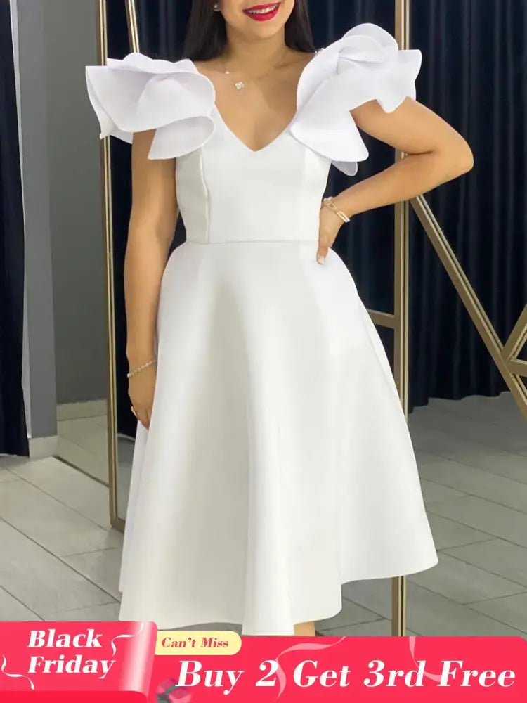 A Line Party Dresses Ruffles Sleeves for Women Church Occasion Event Gowns