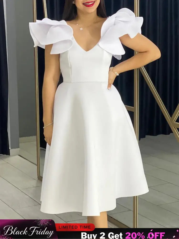 A Line Party Dresses Ruffles Sleeves for Women Church Occasion Event Gowns