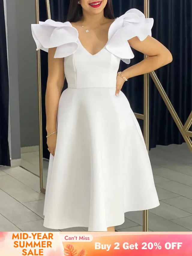 A Line Party Dresses Ruffles Sleeves for Women Church Occasion Event Gowns
