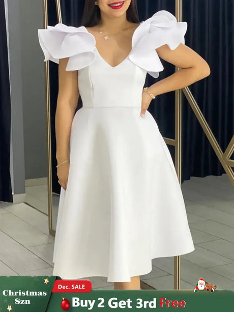 A Line Party Dresses Ruffles Sleeves for Women Church Occasion Event Gowns