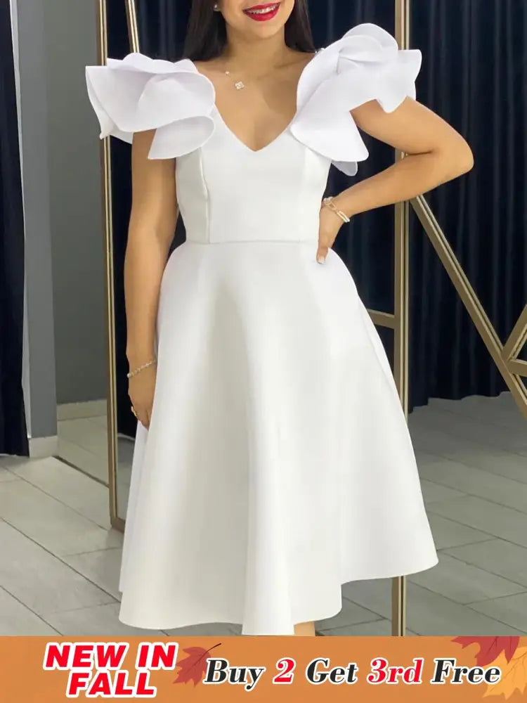 A Line Party Dresses Ruffles Sleeves for Women Church Occasion Event Gowns