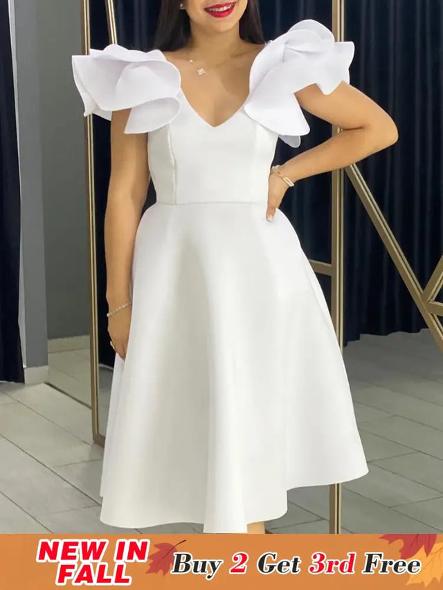 A Line Party Dresses Ruffles Sleeves for Women Church Occasion Event Gowns