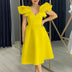 A Line Party Dresses Ruffles Sleeves for Women Church Occasion Event Gowns Yellow / S