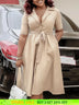 A Line Pleated Dresses for Women Turn Down V Neck Half Sleeves Classy Button Up Apricot / S