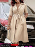 A Line Pleated Dresses for Women Turn Down V Neck Half Sleeves Classy Button Up Apricot / S