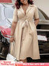 A Line Pleated Dresses for Women Turn Down V Neck Half Sleeves Classy Button Up Apricot / S