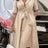 A Line Pleated Dresses for Women Turn Down V Neck Half Sleeves Classy Button Up Apricot / S
