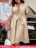 A Line Pleated Dresses for Women Turn Down V Neck Half Sleeves Classy Button Up Apricot / S