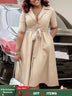 A Line Pleated Dresses for Women Turn Down V Neck Half Sleeves Classy Button Up Apricot / S