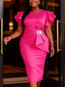 AOMEIDRESS Bodycon Dress O Neck Ruffles Sleeve Rhinestone Waist Party
