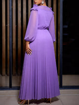 AOMEIDRESS A Line Pleated Chiffon Dress Off The Shoulder Puff Sleeves