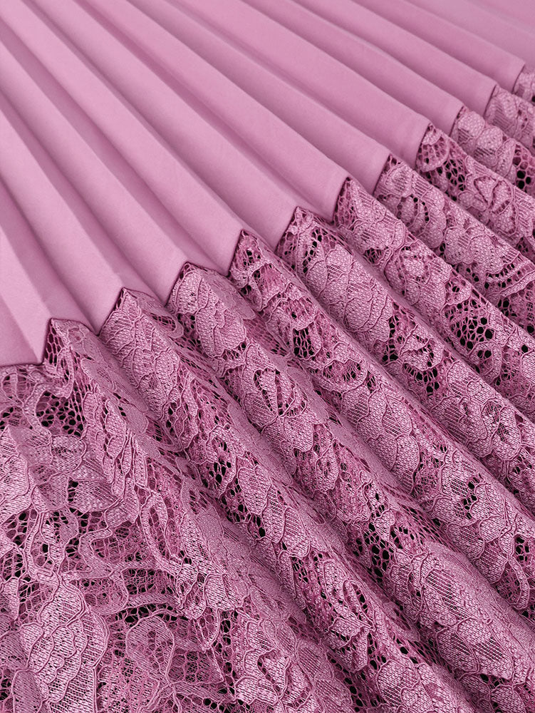 Women A Line Pleated Dress V Neck 3D Flower Patchwork Lace Autumn New