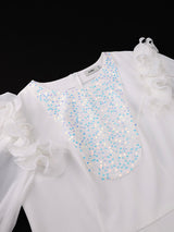 AOMEIDRESS Bodycon Dress O Neck Sheer Lantern Sleeve Sequin Patchwork