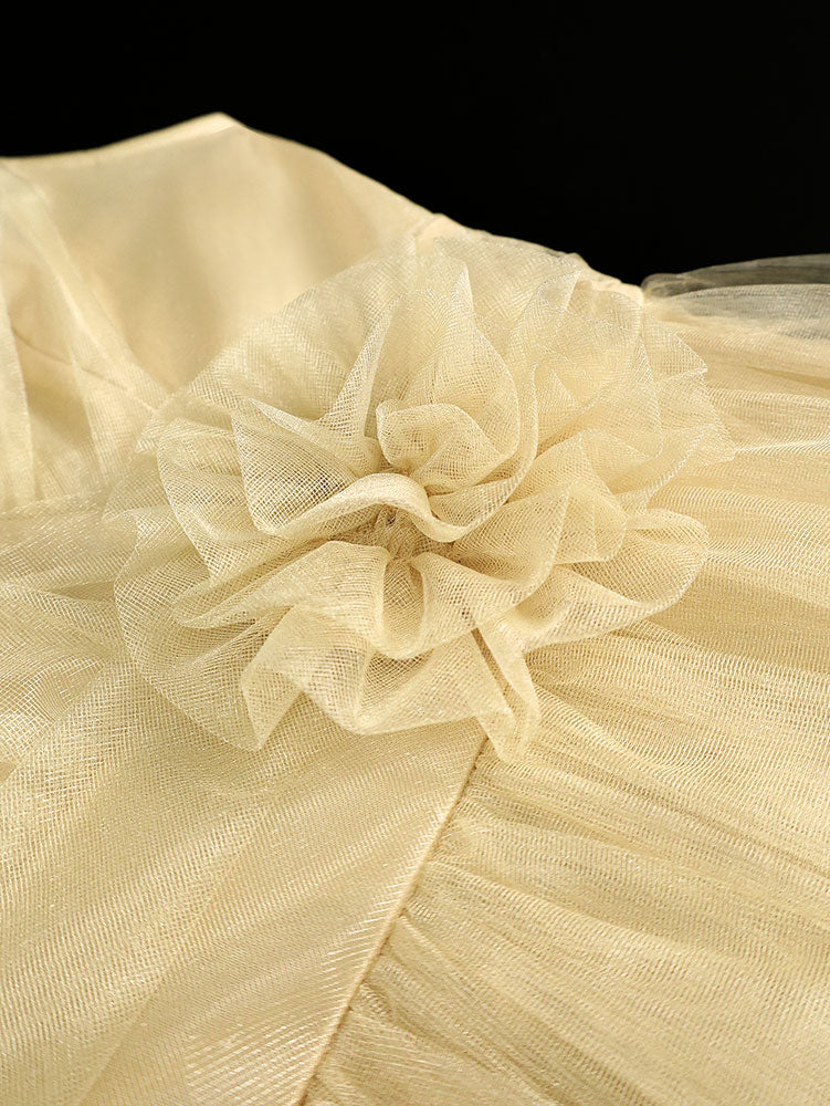 AOMEIDRESS A Line Mesh Dress One Shoulder Drape 3D Flower Bridesmaid