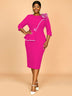 AOMEIDRESS Green Wedding Guest Dress Bodycon Long Sleeve 3D Floral