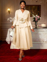 Elegant  A Line Dress Peplum 3D Flower Patchwork Mesh Party Outfit