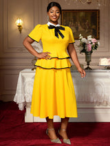 AOMEIDRESS Elegant A Line Midi Party Birthday Dress With Bow Ruffle