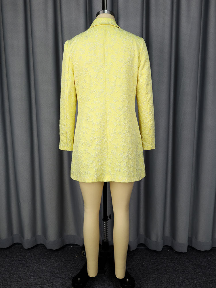 AOMEIDRESS Elegant Yellow Jacquard Blazer Dress Long Sleeve Gowns